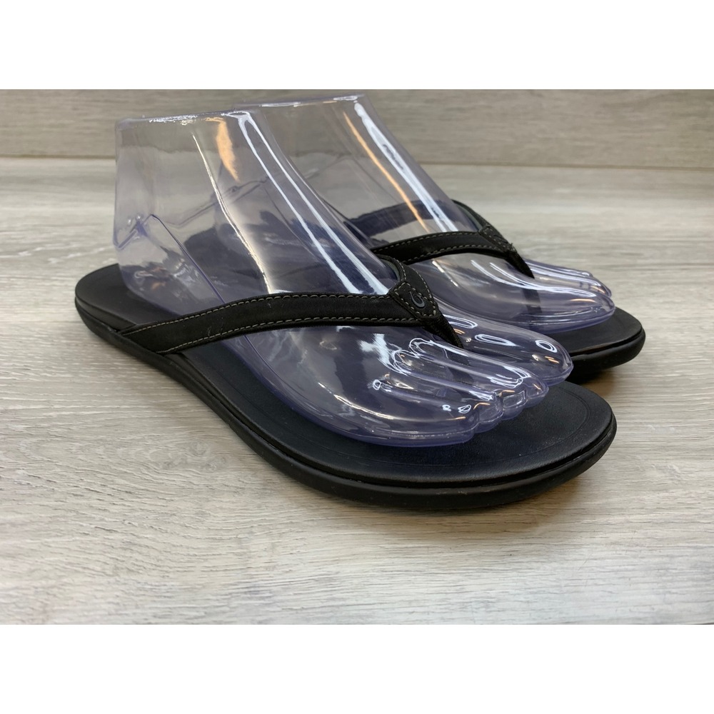 Olukai Ho'opio Black Synthetic Flip Flop Sandals Women's 8 Casual Comfort Shoes